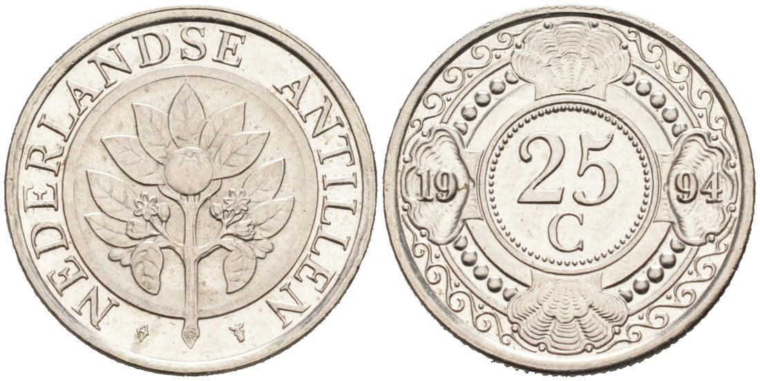 Нидерландские Антилы 25 центов 1994 Беатрикс (1980-2013) KM 35 никелированная сталь 3334-553