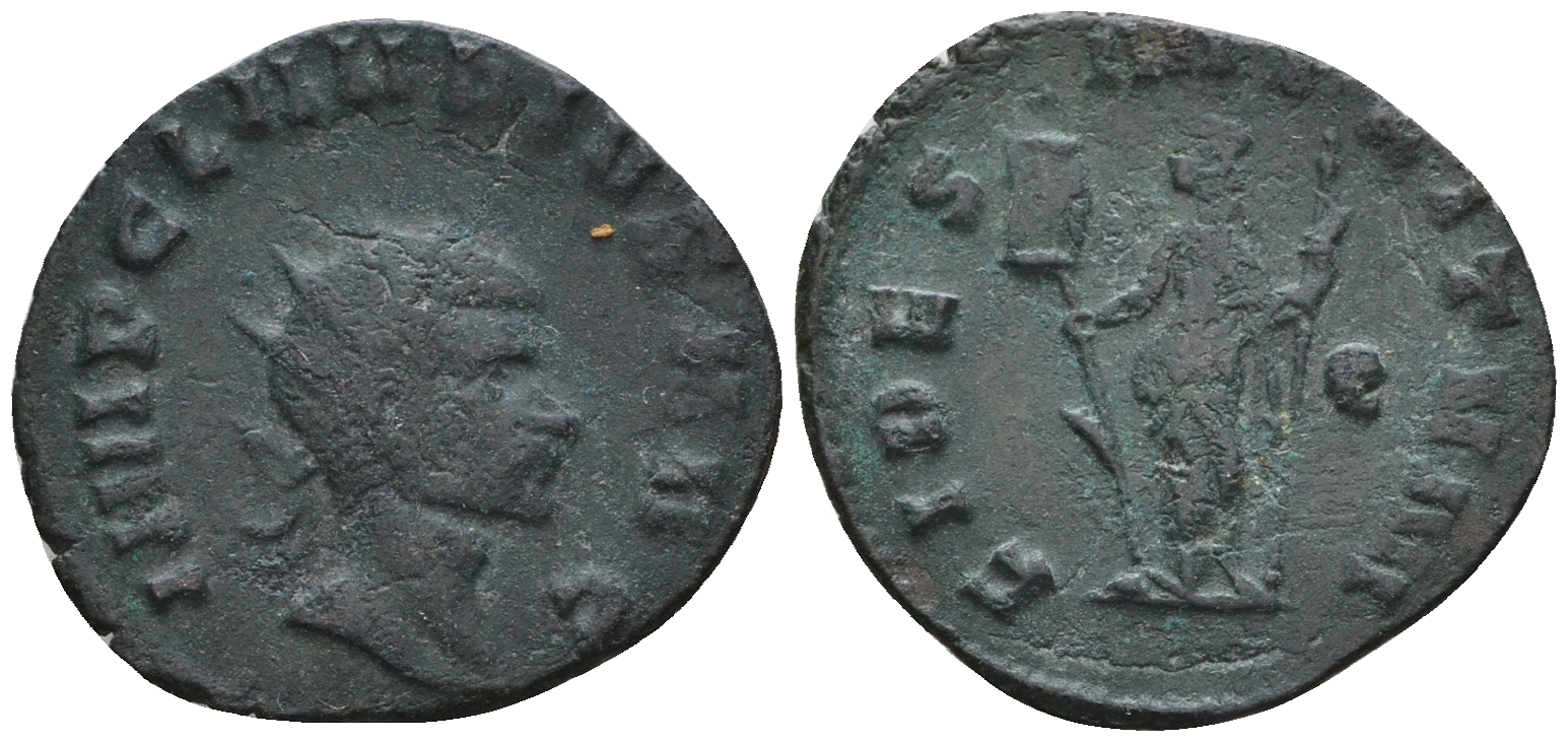 Римская Империя антониниан 269 Клавдий II Готский, IMP C CLAVDIVS AVG, бюст императора / FIDES MILITVM, Фидея, персонификация Верности, Рим RIC 38 биллон 1073-25-27