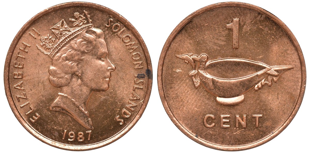 Соломоновы острова 1 цент 1987 Елизавета II (1953-) KM 24 сталь плакированная бронзой aUNC 4602-864