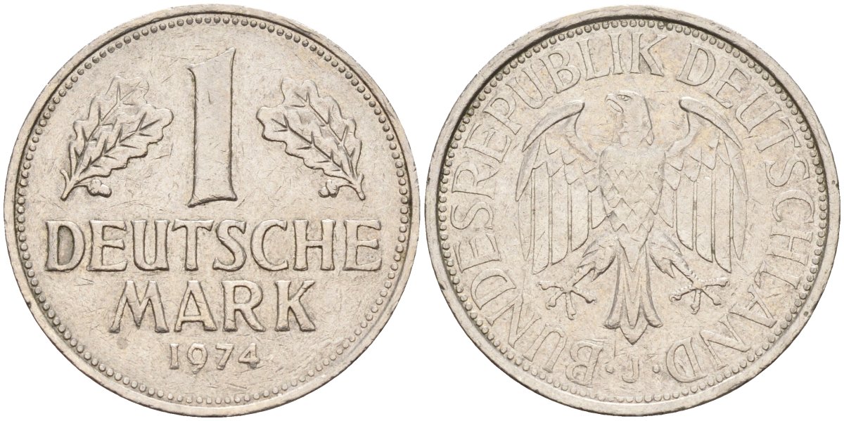 ФРГ 1 марка 1974 J KM 110, J. 385 медно-никель 4177-1134