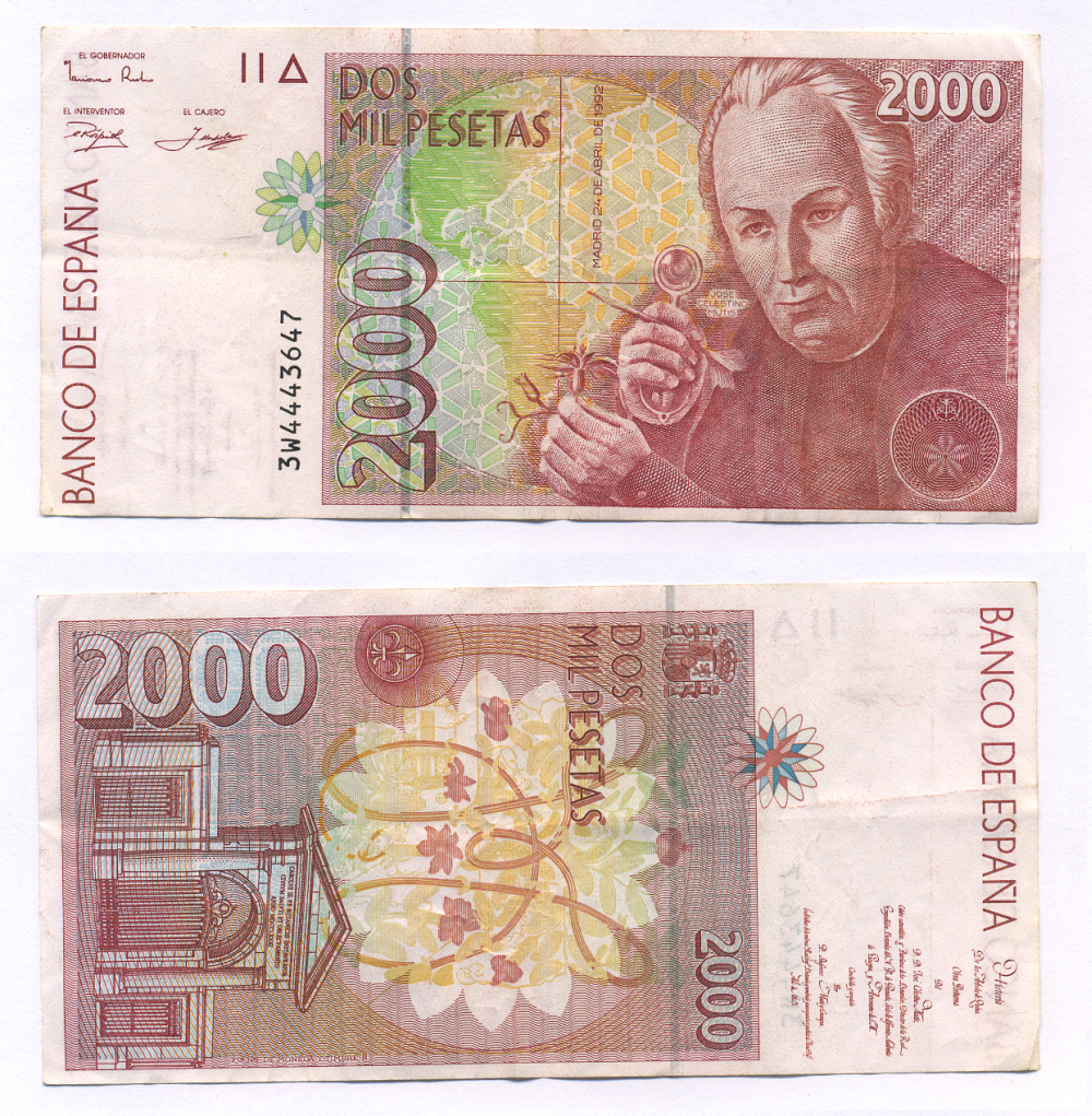 ИСПАНИЯ 2000 ПЕСЕТ 1992 (1996) Pick 164 бумага 7523-22-1-2