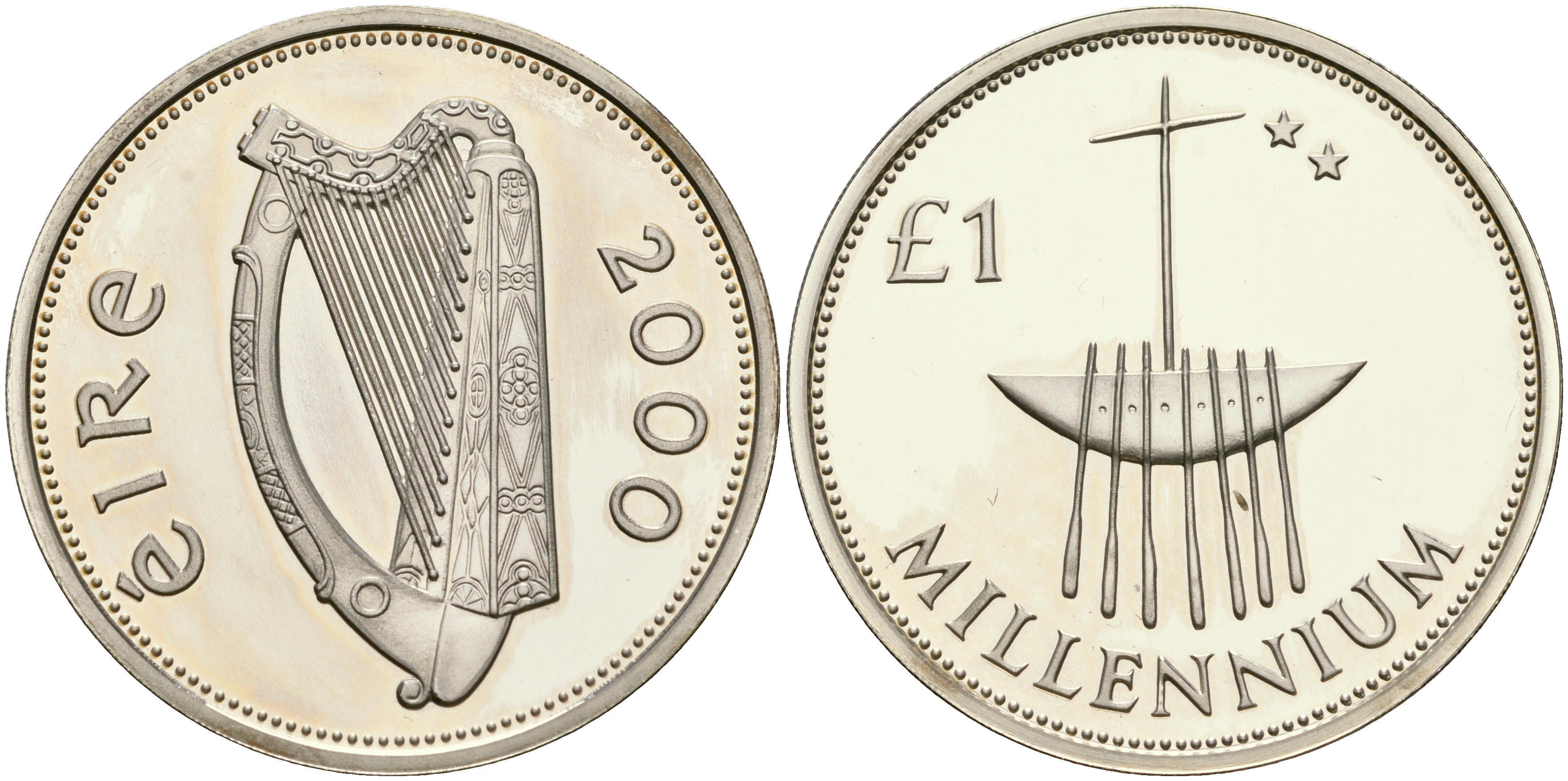 Ирландия 1 фунт 2000 миллениум, корабль KM P1 серебро  PROOF  1526-614