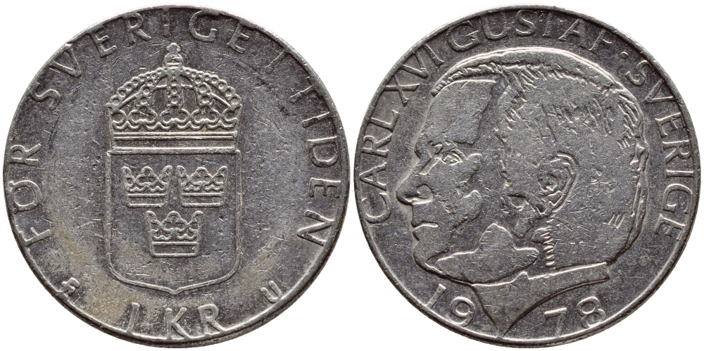 Швеция 1 крона 1978 Карл XVI Густав (1973- ) KM 852 медь плакированная медно-никелем 57-243