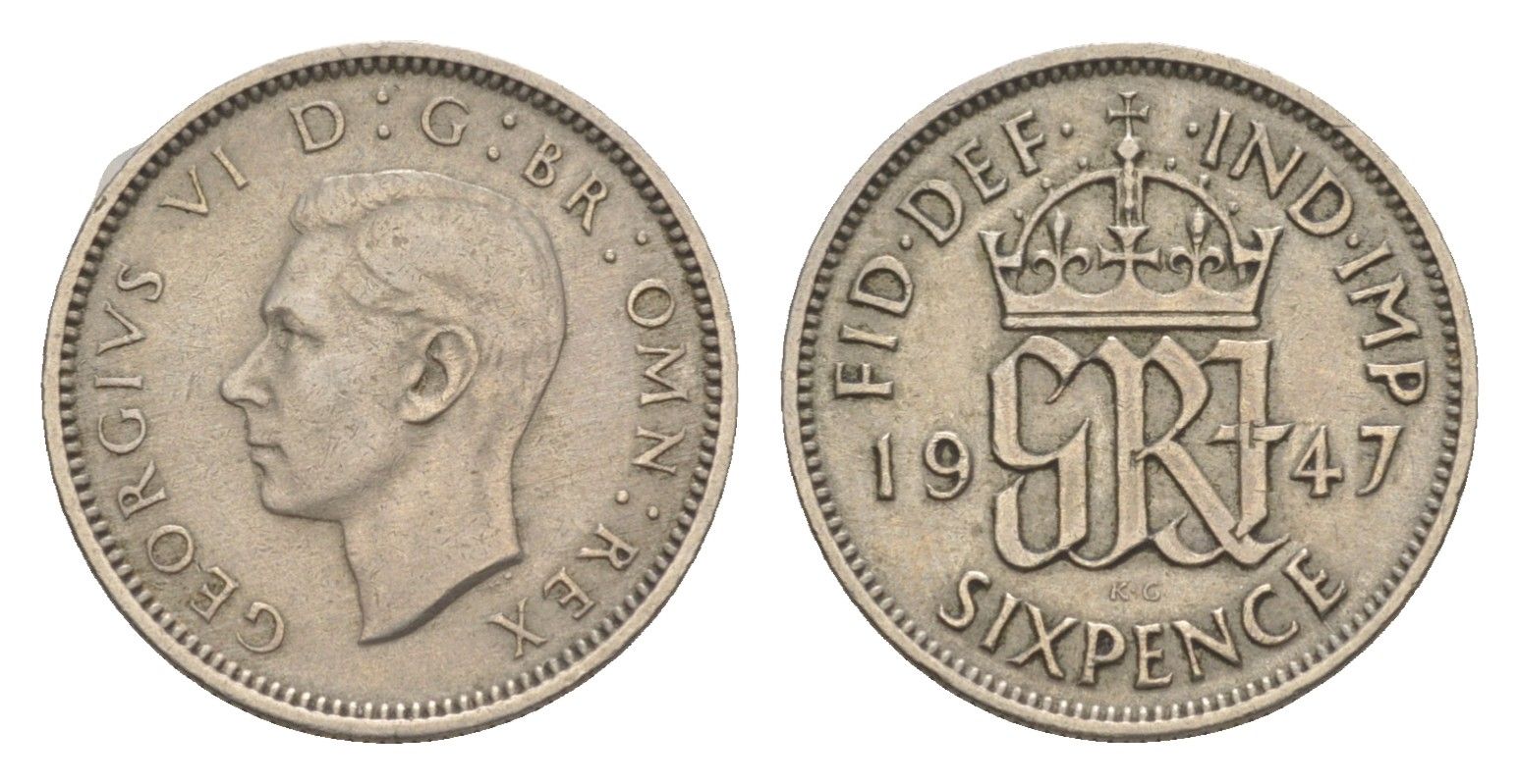 Великобритания 6 пенсов 1947 Георг VI (1936-1952) KM 862, Spink 4105 медно-никель 4615-259