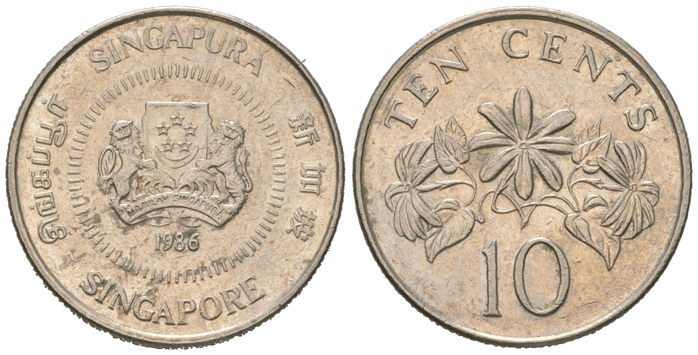 Сингапур 10 центов 1986 KM 51 медно-никель 4623-329