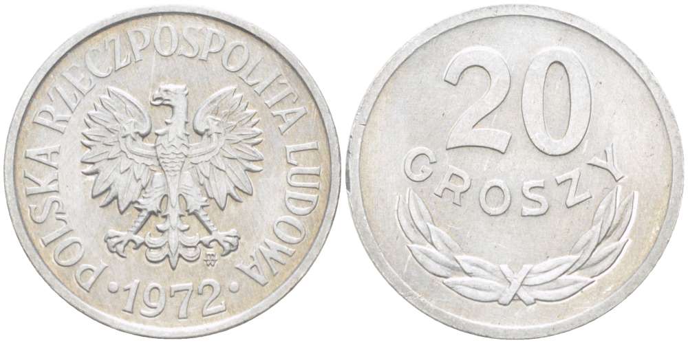 ПОЛЬША 20 ГРОШЕЙ 1972 MW KM А47 алюминий 4516-743