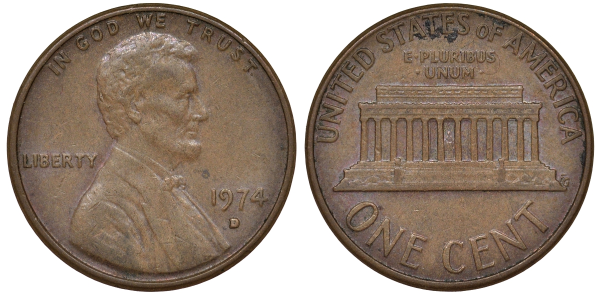 США 1 ЦЕНТ 1974 D, ЛИНКОЛЬН KM 201 медь цинк 62-414