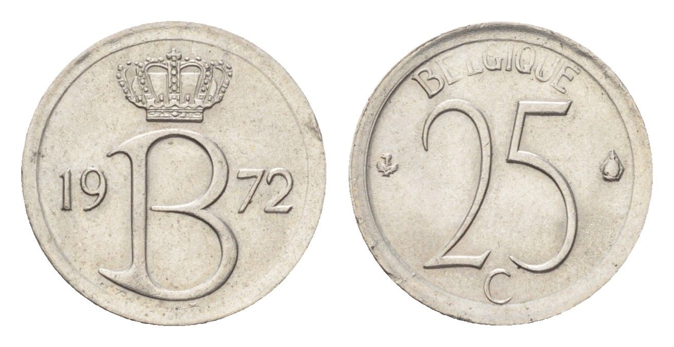 Бельгия 25 сантимов 1972 Belgique, Бодуэн I (1951-1993) KM 153 медно-никель 4705-341