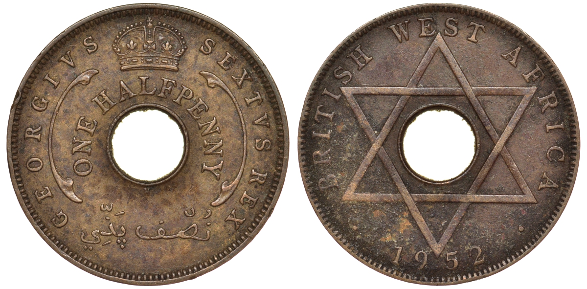 Британская Западная Африка 1/2 пенни 1952 H, Георг VI KM 27a бронза 25-1432