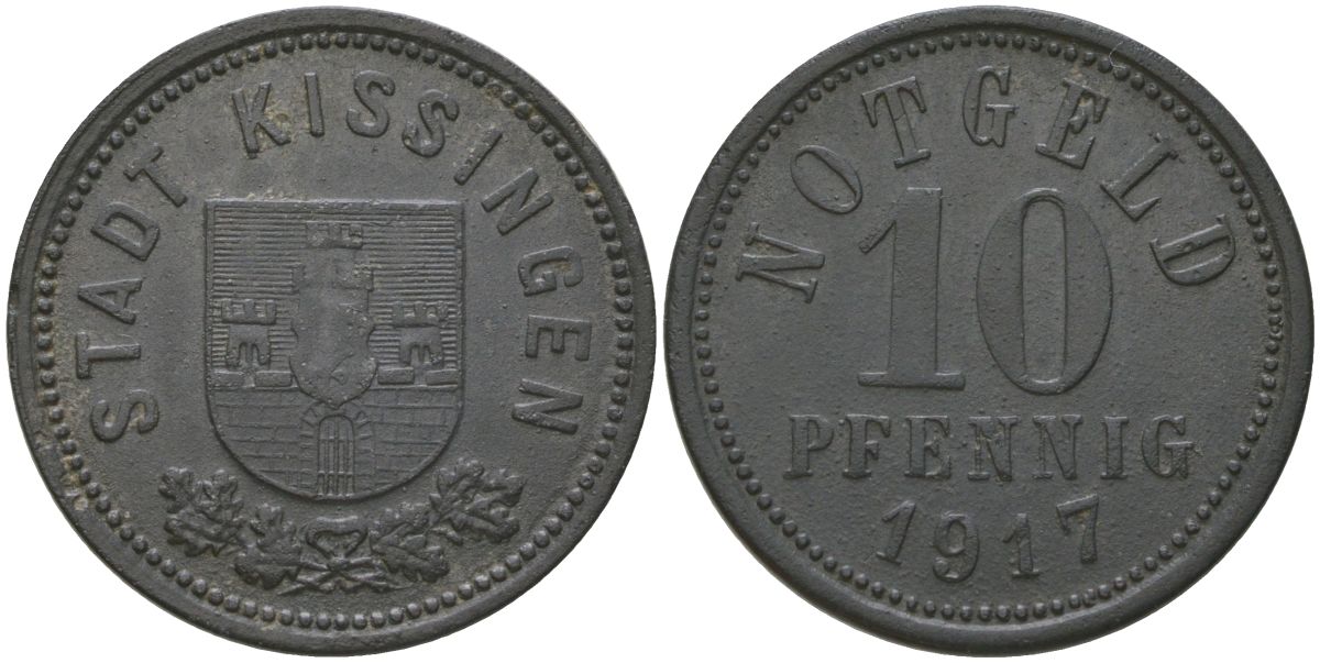 Бад-Киссинген (Бавария) 10 пфеннингов 1917 Funck 246.2, Men18 16499.2 цинк 4175-511