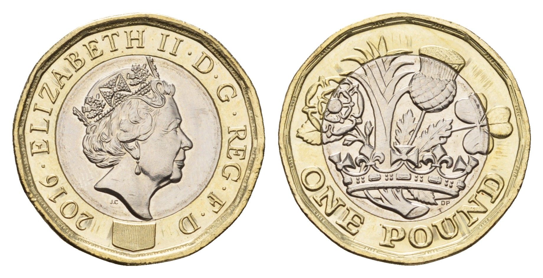 Великобритания 1 фунт 2016 Елизавета II (1952-2022) KM 1378, Spink J39 биметалл UNC 4118-1054