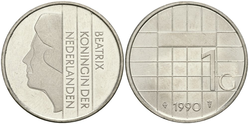 Нидерланды 1 гульден 1990 Беатрикс (1980-2013) KM 205 никель UNC 4579-432
