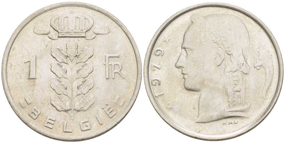 БЕЛЬГИЯ 1 ФРАНК 1979 BELGIE, БОДУЭН I (1951-1993) KM 143.1 медно-никель 213-357