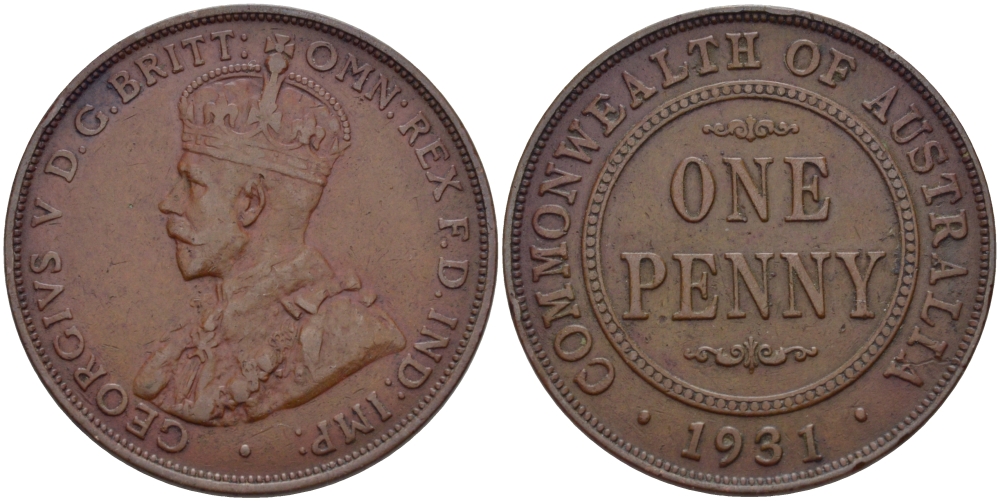 АВСТРАЛИЯ 1 ПЕННИ 1931 ГЕОРГ V (1910-1936), ЕДИНИЦА В ДАТЕ ПРИСПУЩЕНА KM 23 бронза 82-726
