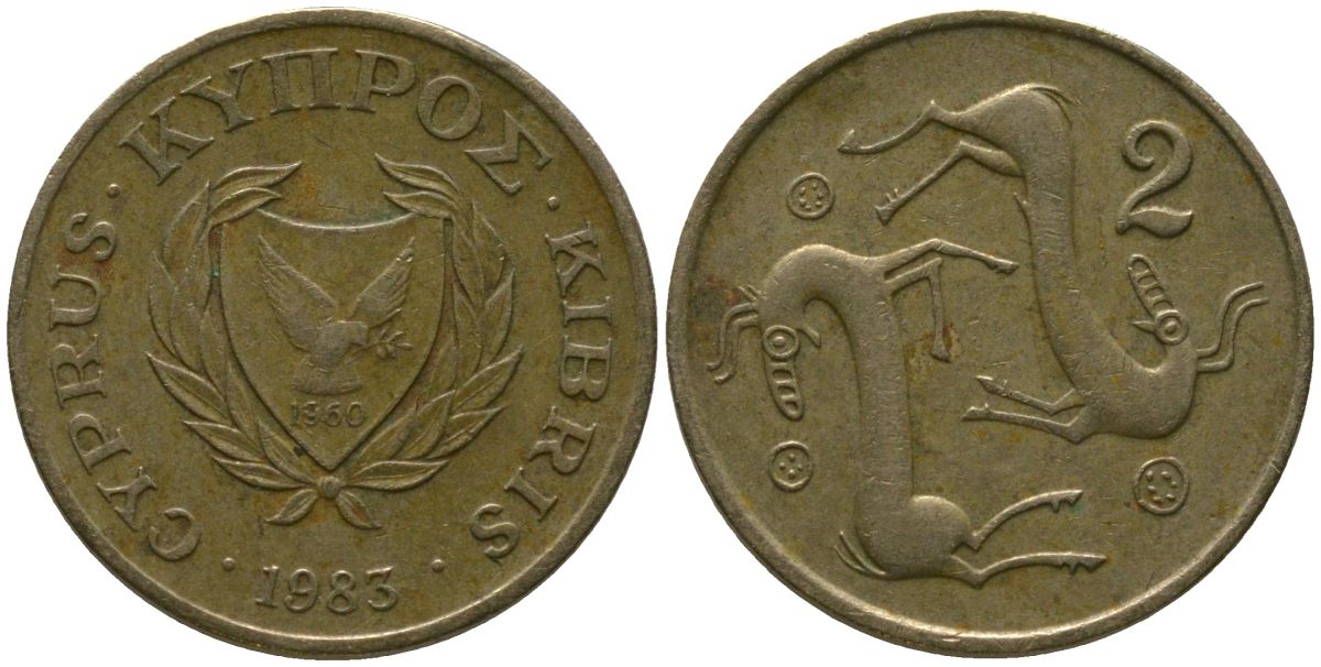 Кипр 2 цента 1983 KM 54.1 никель латунь 4158-249