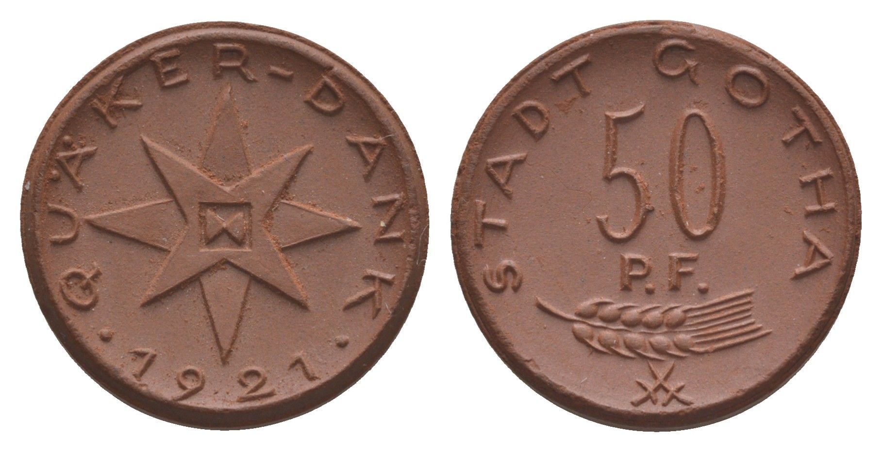 Гота 50 пфеннигов 1921 Men05 9371.5, Men22.2 11733.4, Men22.2 11733.5 фарфор 1094-9-62