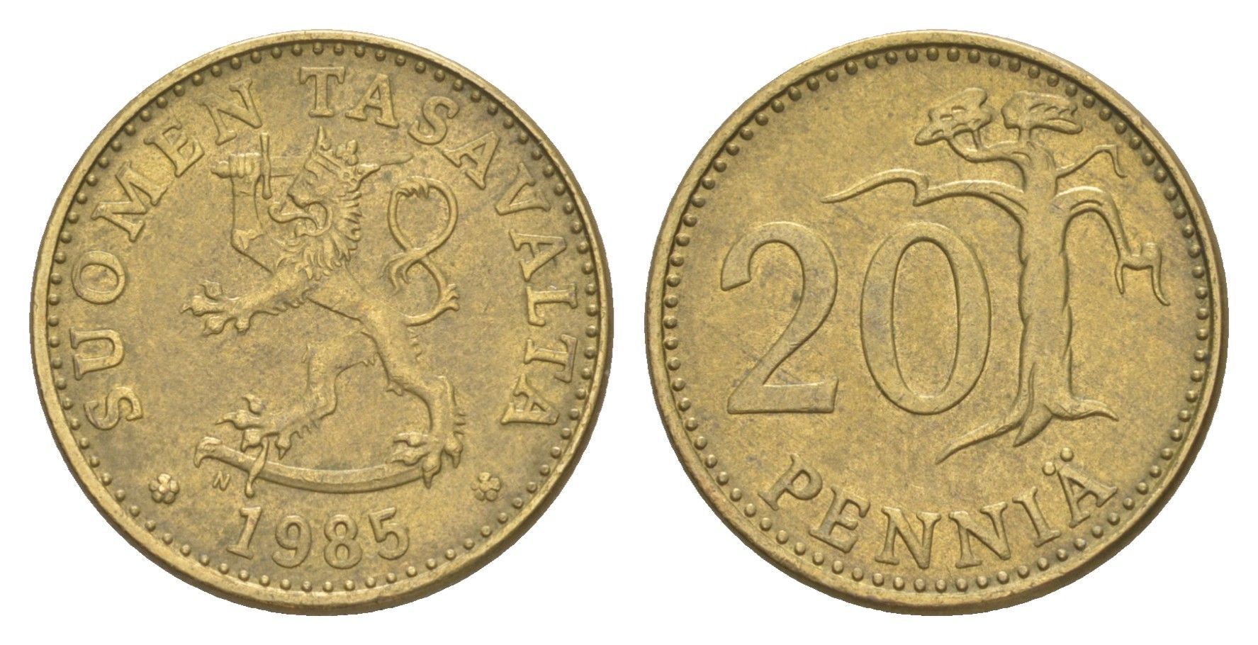 Финляндия 20 пенни 1985 KM 47 алюминиевая бронза 4648-434