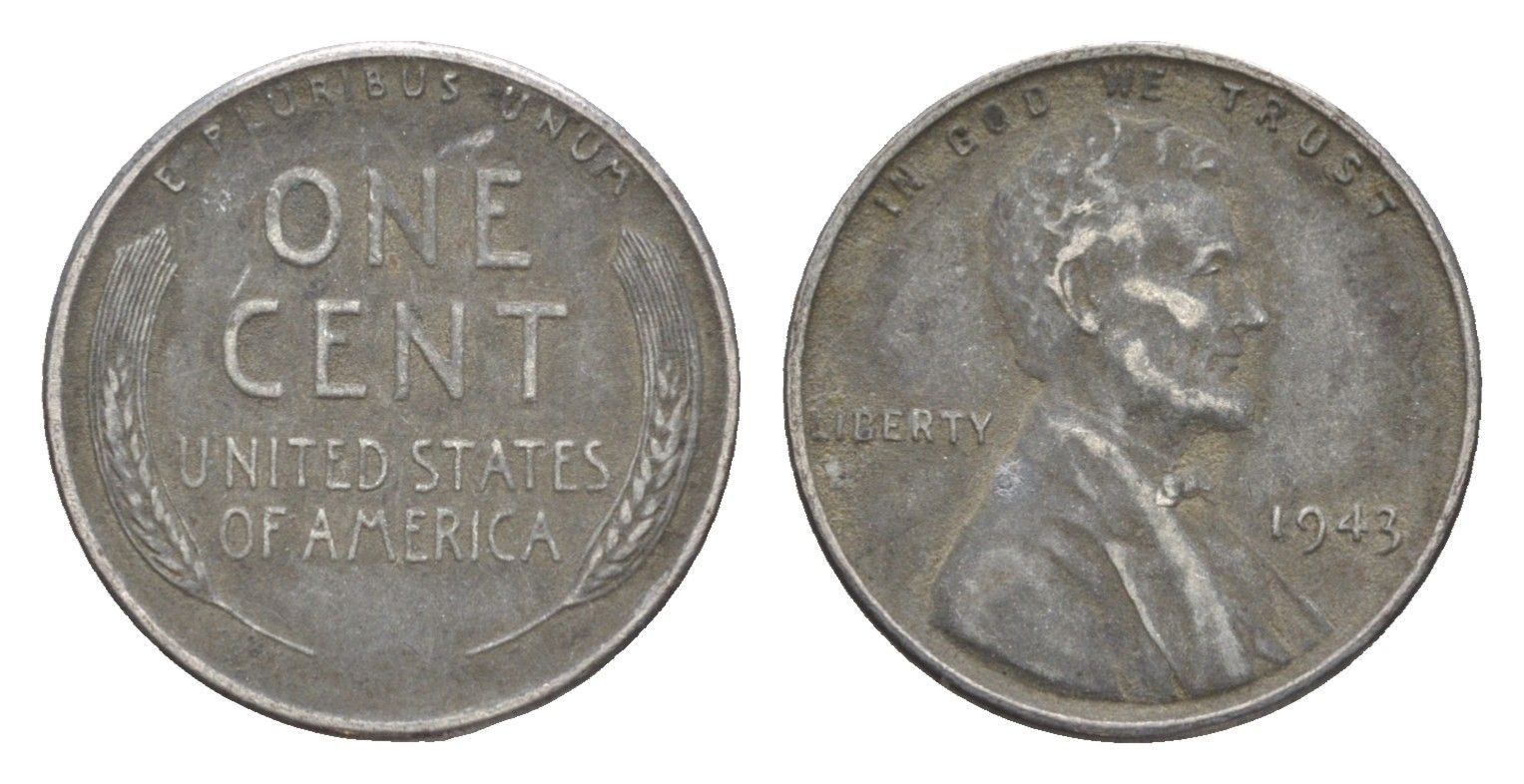 США 1 цент 1943 KM 132a сталь плакированная цинком 4644-559