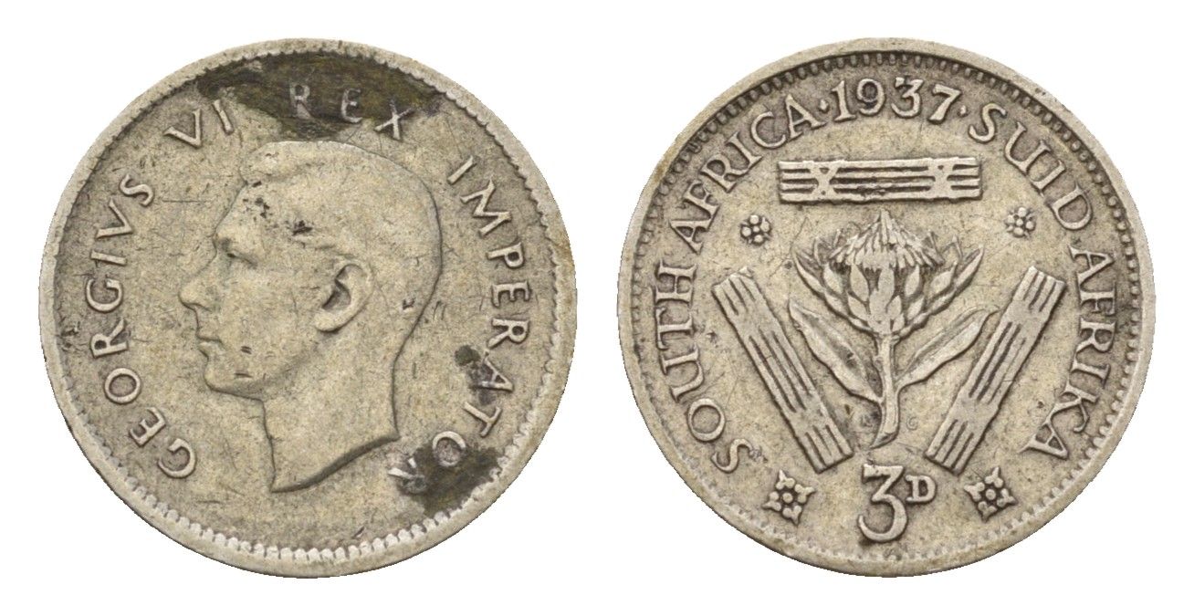 ЮАР 3 пенса 1937 Георг VI (1936-1952) KM 26 серебро 4564-561