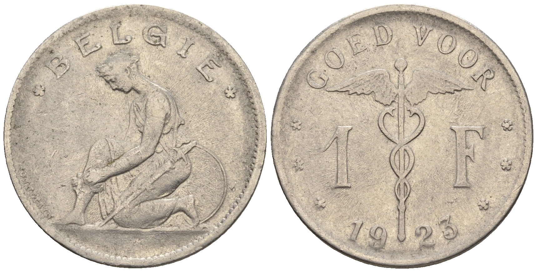 Бельгия 1 франк 1923 Belgie, Альберт I (1909-1934) KM 900 никель 85-216