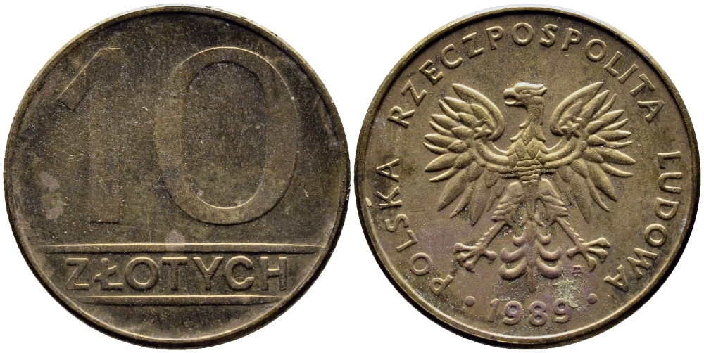 ПОЛЬША 10 ЗЛОТЫХ 1989 MW KM 152.2 латунь 51-2244