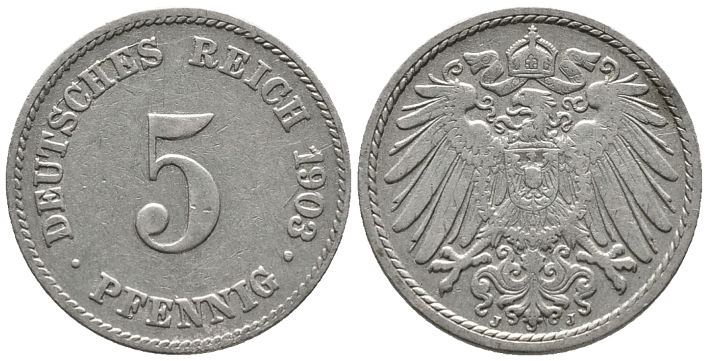 ГЕРМАНИЯ 5 ПФЕННИГОВ 1903 J KM 11, J. 12 медно-никель 39-765