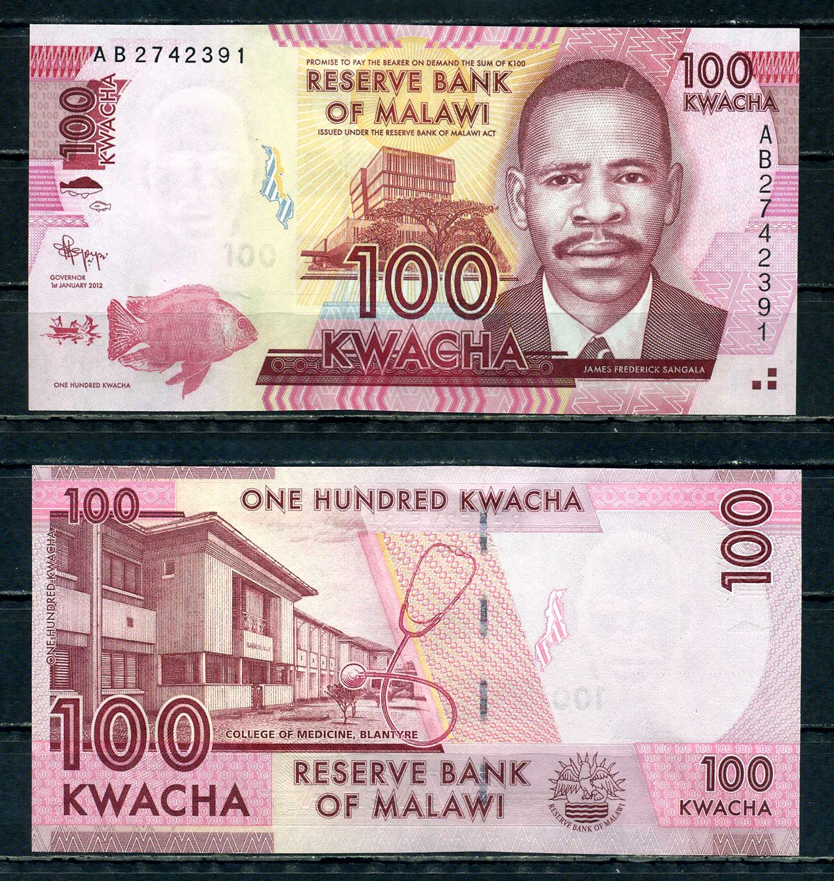 Малави 100 квача 2012 Pick 59 a бумага UNC (пресс) 6299-39-4-2