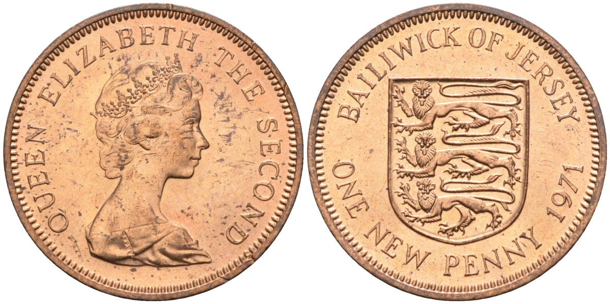 Джерси 1 новый пенни 1971 Елизавета II (1952-2022), герб KM 30 бронза UNC 4582-152