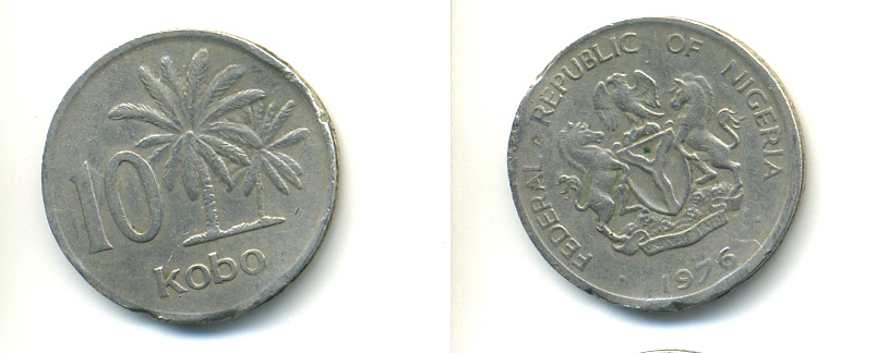 Нигерия 10 кобо 1976 пальмы KM 10.1 медно-никель 86-723