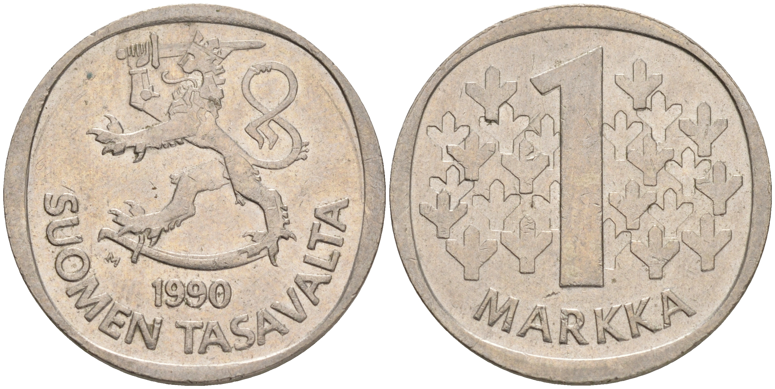 ФИНЛЯНДИЯ 1 МАРКА 1990 M KM 49а медно-никель 4556-842