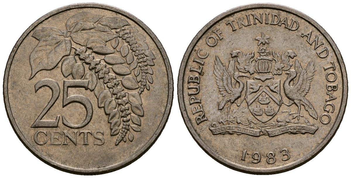 Тринидад и Тобаго 25 центов 1983 цветок дикая пуансеттия KM 32 медно-никель 4176-216