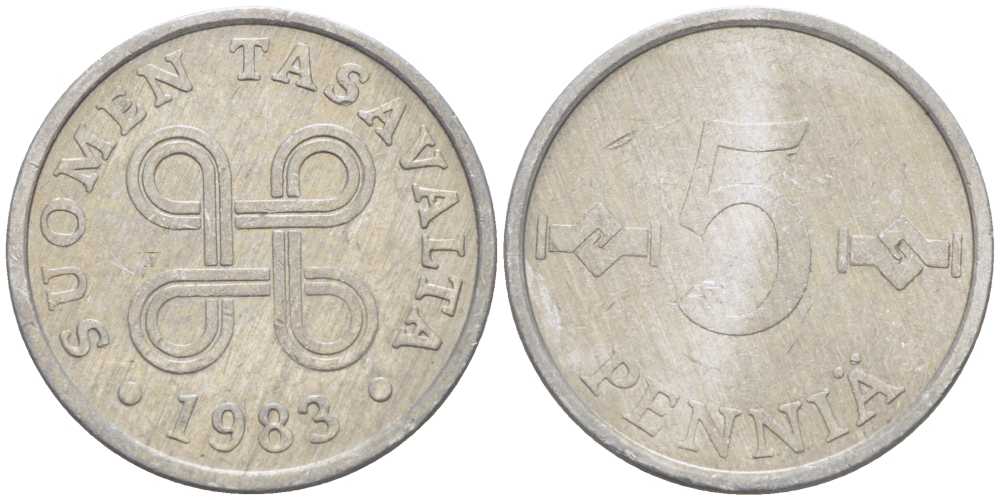 ФИНЛЯНДИЯ 5 ПЕННИ 1983 KM 45а алюминий 105-762