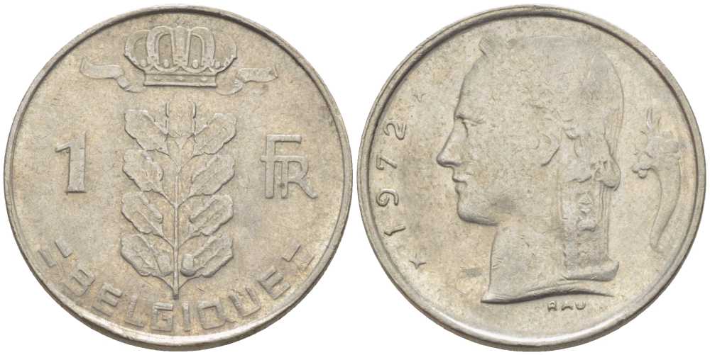 Бельгия 1 франк 1972 Belgique, Бодуэн I (1951-1993) KM 142.1 медно-никель 119-515