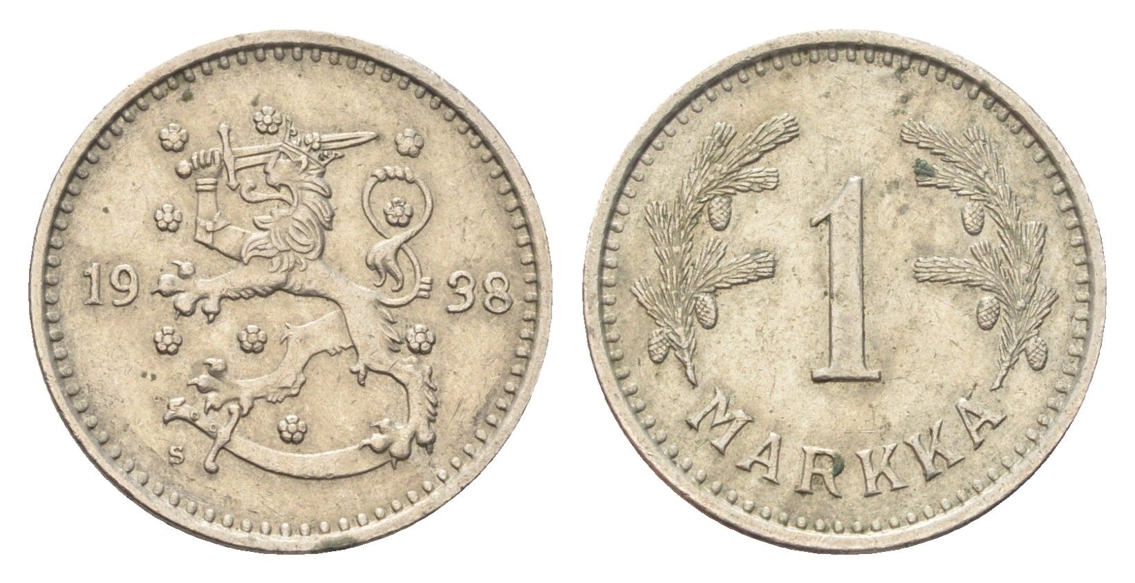 Финляндия 1 марка 1938 KM 30 медно-никель 4706-732