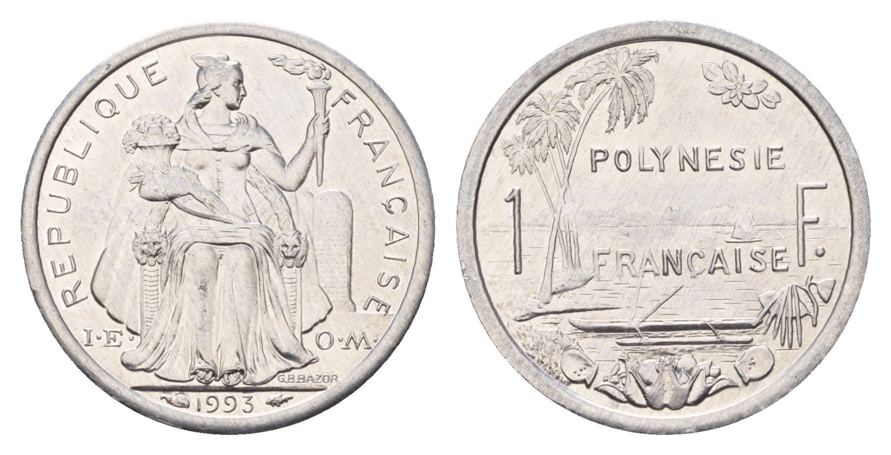 Французская Полинезия 1 франк 1993 KM 11 алюминий UNC 179-856