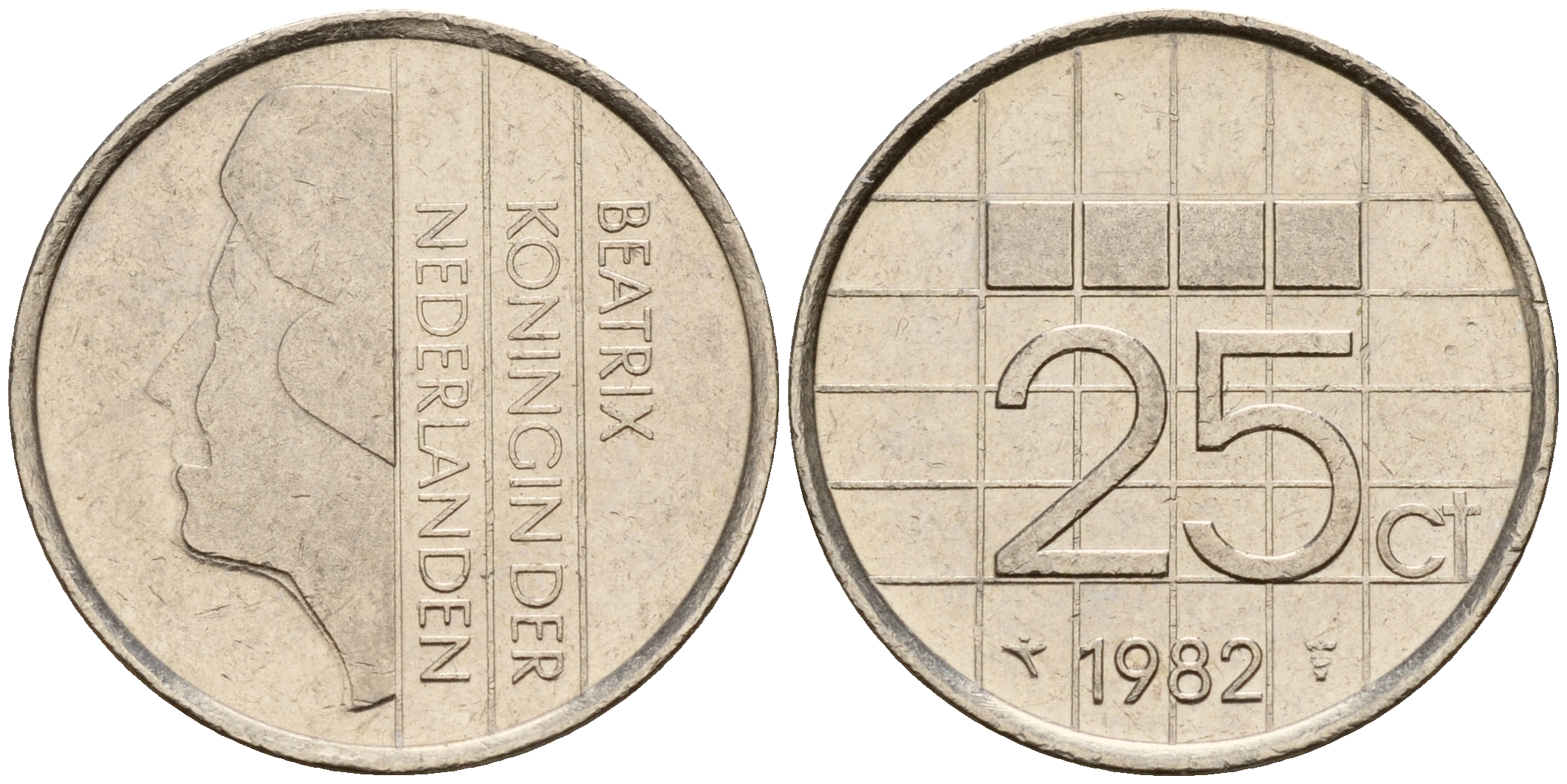 Нидерланды 25 центов 1982 Беатрикс (1980-2013) KM 204 никель    4598-132