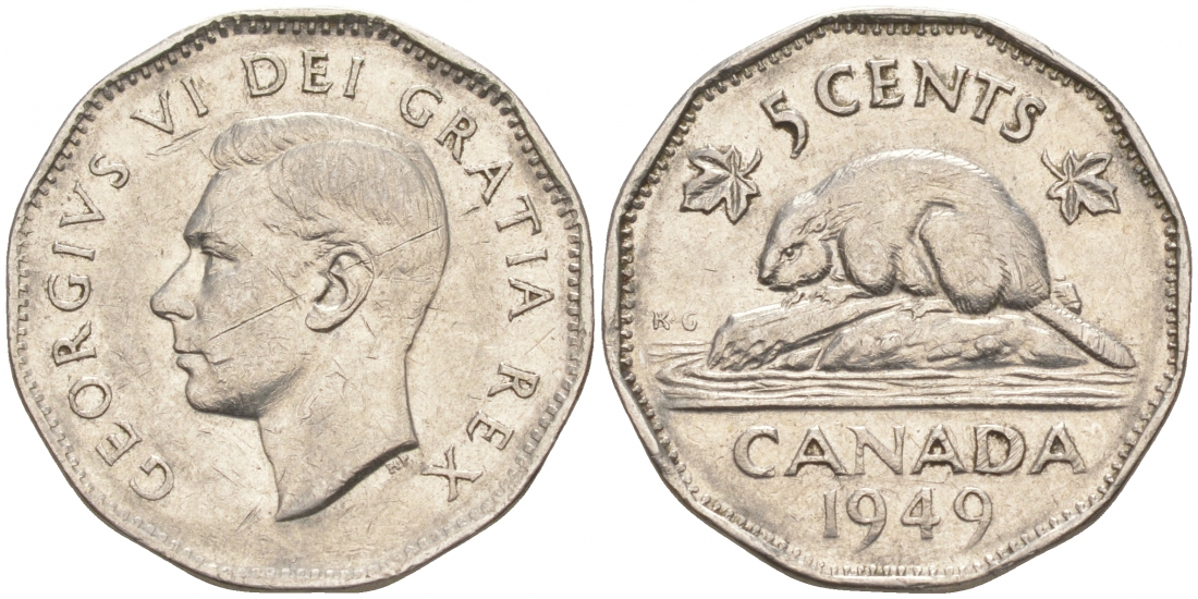 Канада 5 центов 1949 бобр, Георг VI (1937-1952) KM 42 никель 73-1316