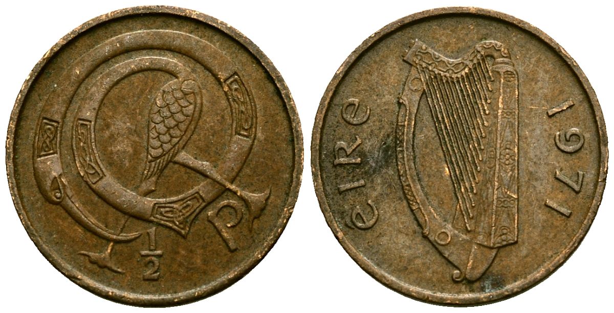 Ирландия 1/2 пенни 1971 птичка KM 19 бронза 4136-918