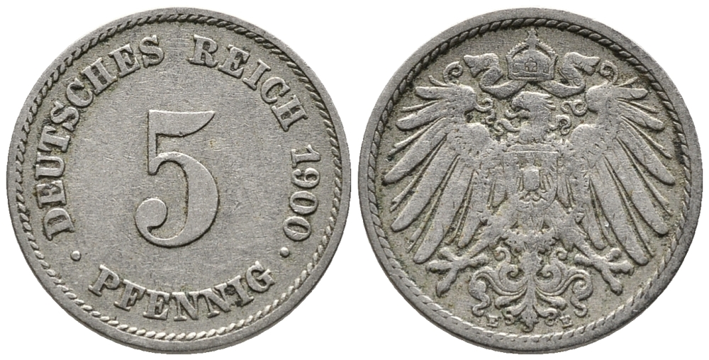 ГЕРМАНИЯ 5 ПФЕННИГОВ 1900 E KM 11, J. 12 медно-никель 39-742