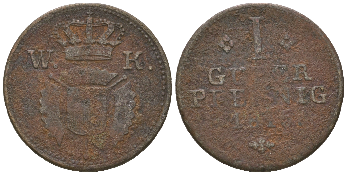 Шаумбург-Гессен 1 пфенниг 1816 KM 40 медь 4623-323