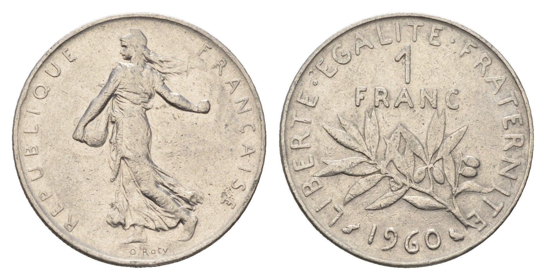 Франция 1 франк 1960 сеятель KM 925 никель 4673-1127