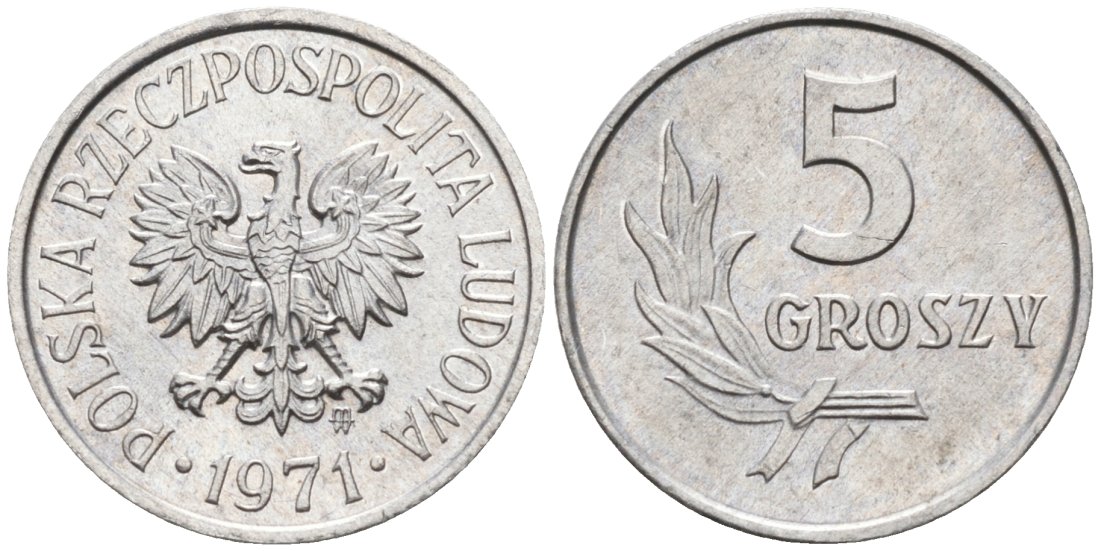 Польша 5 грошей 1971 MW KM А46 алюминий UNC 4564-1046