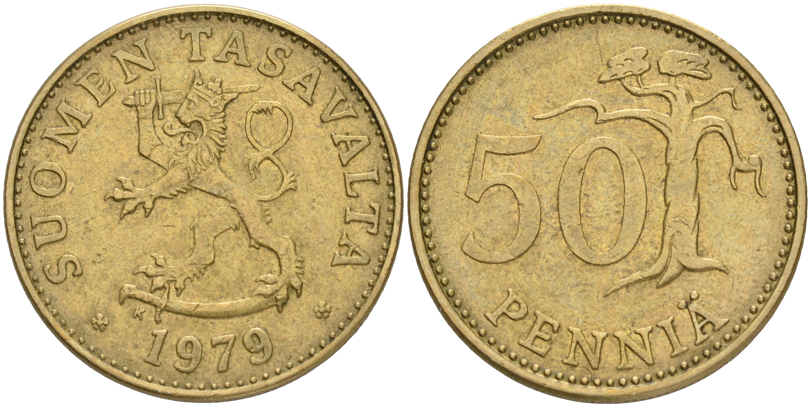 ФИНЛЯНДИЯ 50 ПЕННИ 1979 K KM 48 алюминиевая бронза 4556-216