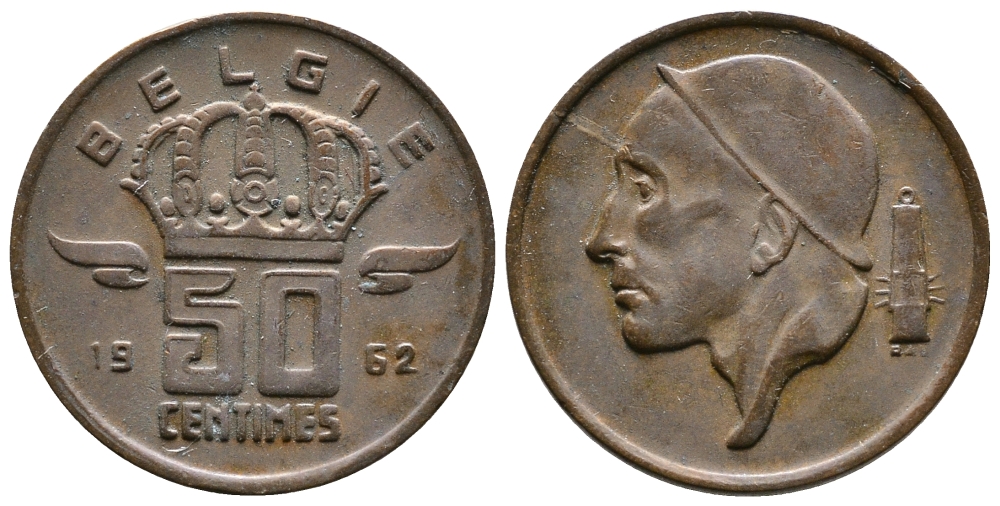 БЕЛЬГИЯ 50 САНТИМОВ 1962 BELGIE KM 149.1 бронза 4383-1138