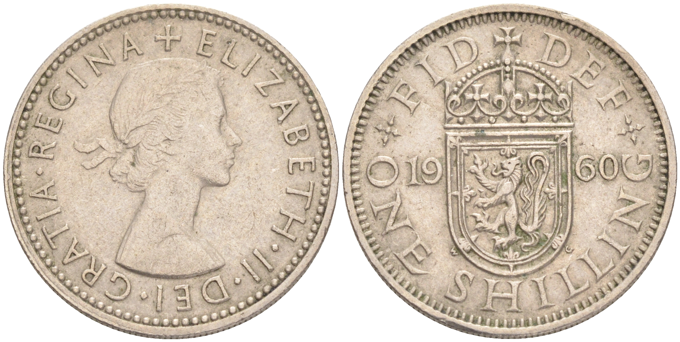 Великобритания 1 шиллинг 1960 Елизавета II (1952-2022), Шотландский герб KM 905, Spink 4148 медно-никель 4556-636