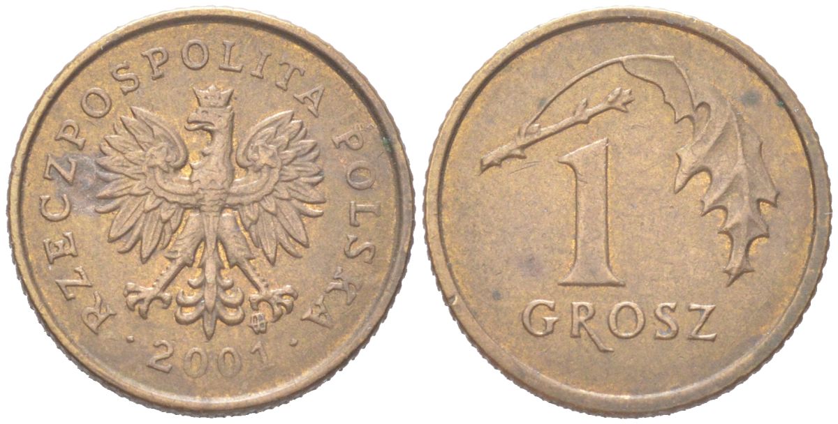 Польша 1 грош 2001 MW KM 276, Parchimowicz 701j латунь UNC 4614-569