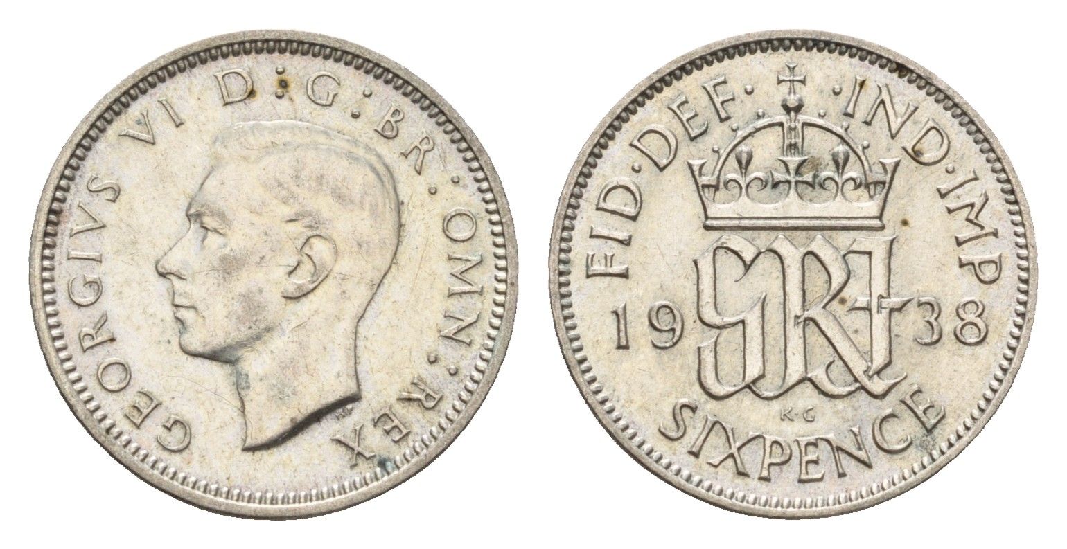 Великобритания 6 пенсов 1938 Георг VI (1936-1952) KM 852, Spink 4084 серебро 4392-952
