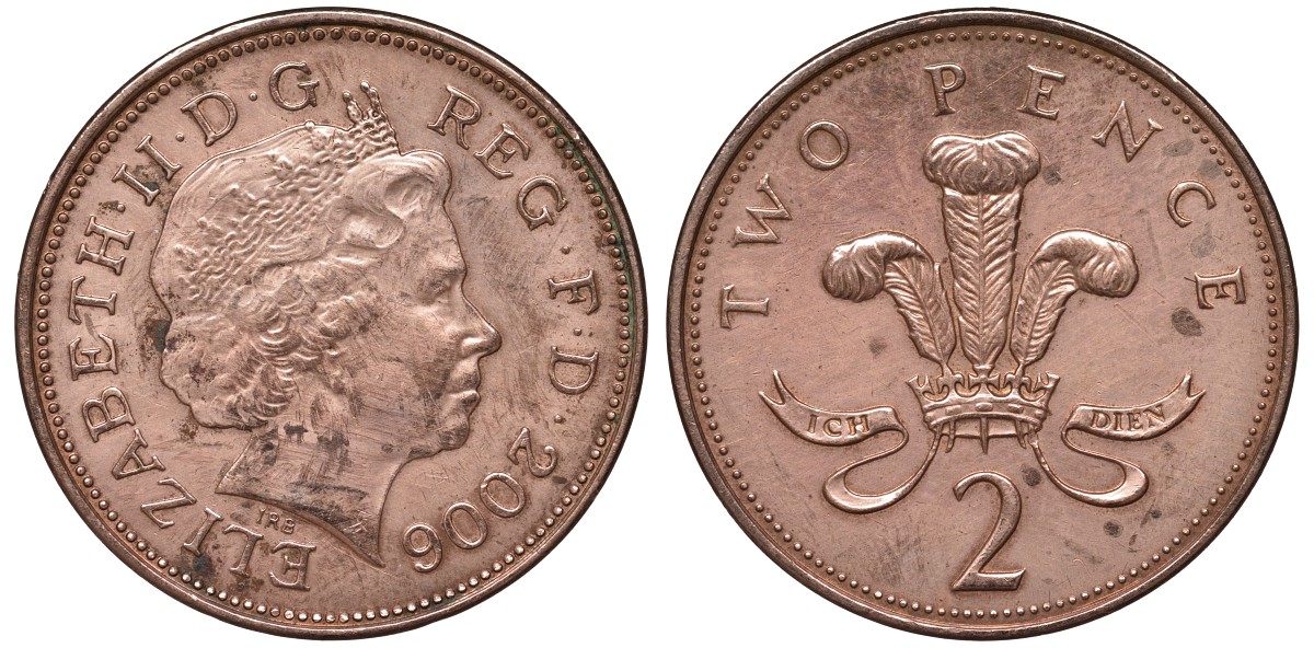 Великобритания 2 пенса 2006 Елизавета II (1952-2022) KM 987, Spink 4690 (C5) сталь плакированная медью 4122-846