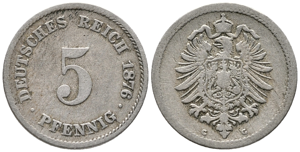 ГЕРМАНИЯ 5 ПФЕННИГОВ 1876 G, СТАРОГЕРБОВКА KM 3, J. 3 медно-никель 39-413