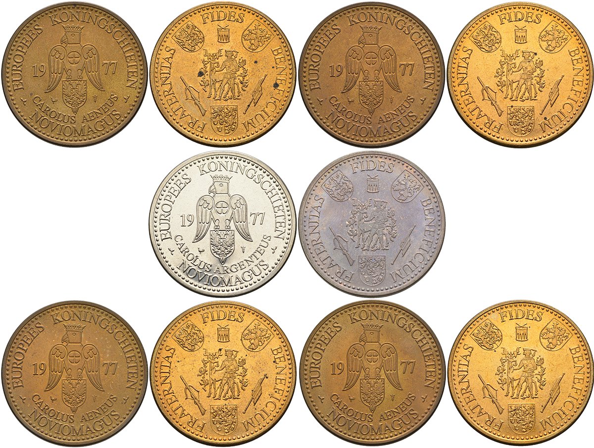 Нидерланды набор из 5 жетонов 1977 город Неймеген, в оригинальном пластиковом боксе жёлтый металл UNC 3-4-8-3